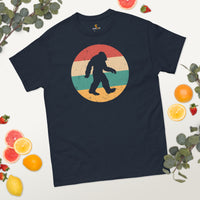 80s 90s Retro Bigfoot Squatchy Shirt - Sasquatch, Yeti Tee for Camping, Hiking, Hunting, Fishing & Outdoors Enthusiasts - Gift for Him - Navy