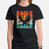 Camping T-Shirt - 80s Retro Eagle Tee Shirt - Presents, Gift Ideas for Bird Lovers, Birdwatchers, Birders - 4th of July Patroitic Shirt - Black, Women