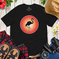 Camping T-Shirt - 80s Retro Flamingo Shirt - Presents, Gift Ideas for Bird & Nature Lovers, Birdwatchers, Birders - Happy Campers T-Shirt - Black