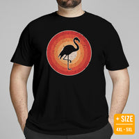 Camping T-Shirt - 80s Retro Flamingo Shirt - Presents, Gift Ideas for Bird & Nature Lovers, Birdwatchers, Birders - Happy Campers T-Shirt - Black, Large Size for Overweight