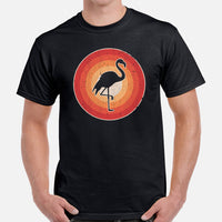 Camping T-Shirt - 80s Retro Flamingo Shirt - Presents, Gift Ideas for Bird & Nature Lovers, Birdwatchers, Birders - Happy Campers T-Shirt - Black, Men