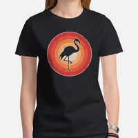 Camping T-Shirt - 80s Retro Flamingo Shirt - Presents, Gift Ideas for Bird & Nature Lovers, Birdwatchers, Birders - Happy Campers T-Shirt - Black, Women