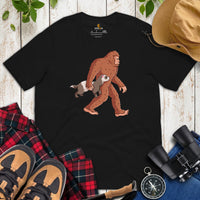 Adorable Bigfoot Carrying Ferret T-Shirt - Cryptid Legends Yeti, Sasquatch Tee for Weasel Mom & Dad, Wilderness Adventure Enthusiasts - Black