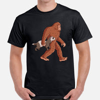 Adorable Bigfoot Carrying Ferret T-Shirt - Cryptid Legends Yeti, Sasquatch Tee for Weasel Mom & Dad, Wilderness Adventure Enthusiasts - Black, Men