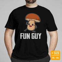 Camping & Hiking T-Shirt - Mushroom Shirt - Presents, Gift Ideas for Campers, Outdoorsmen, Hikers, Nature Lovers - Cute Fun Guy T-Shirt - Black, Large Size for Overweight