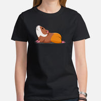 Adorable Guinea Pig Yoga Pose T-Shirt - Furry Potato Shirt - Cavy Whisperer & Lovers Tee - Ideal Gift for Rodent Dad/Mom & Pet Owners - Black, Women