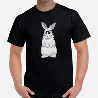 Adorable Hipster Rabbit & Hare T-Shirt - Easter Buck Bunny Tee - Ideal Gift for Rabbit Dad/Mom & Whisperer, Animal Lovers & Pet Owners - Black, Men