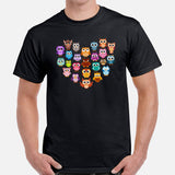 Camping T-Shirt - Presents, Gift Ideas for Bird & Nature Lovers, Birdwatchers, Birders - Happy Campers Shirt - Heart Shaped Woodsy Owl Tee - Black, Men