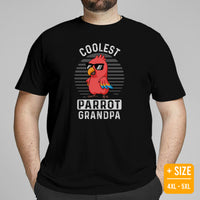 Camping & Hiking T-Shirt - Presents, Gift Ideas for Bird & Nature Lovers, Birdwatchers, Birders - Parrot Shirt - Coolest Parrot Grandpa Tee - Black, Large Size for Overweight