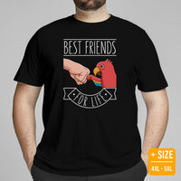 Camping & Hiking T-Shirt - Presents, Gift Ideas for Bird & Nature Lovers, Birdwatchers, Birders - Parrot Shirt - Best Friends For Life Tee - Black, Large Size for Overweight