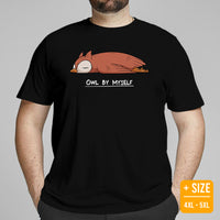 Camping & Hiking T-Shirt - Presents, Gift Ideas for Bird & Nature Lovers, Birdwatchers, Birders - Woodsy Owl Tee Shirt - Owl By Myself Tee - Black, Large Size for Overweight