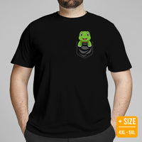 Adorable Tortoise In Pocket T-Shirt - Loggerhead, Land, Sea & Nautical Turtle Tee - Gift for Turtle & Animal Lovers - Safari Shirt - Black, Plus Size