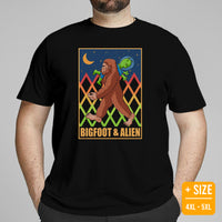 Camping & Hiking Shirt - Presents, Gift Ideas for Campers & Hikers - Bigfoot Sasquatch & Alien Tee Shirt - Happy & Happier Camper T-Shirt - Black, Large Size for Overweight