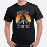 Adventure Awaits with Bonfire & Nature Vibes - Master of The Campfire T-Shirt - Campsite Vibes Tee for Glamping Lover, Camping Crew - Black, Men