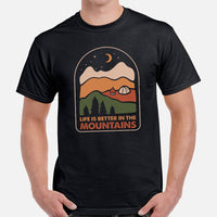 Adventure Awaits with Campfire & Nature Vibes - Life Is Better In The Mountains T-Shirt - Campsite Vibes Tee for Glamping Lover, Camper - Black, Men