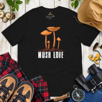 Camping & Hiking T-Shirt - Mushroom Shirt - Presents, Gift Ideas for Happy Campers & Hikers, Nature Lovers - Mush Love Chanterelle T-Shirt - Black