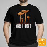Camping & Hiking T-Shirt - Mushroom Shirt - Presents, Gift Ideas for Happy Campers & Hikers, Nature Lovers - Mush Love Chanterelle T-Shirt - Black, Large Size for Overweight