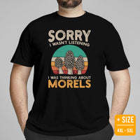 Camping & Hiking T-Shirt - Mushroom Shirt - Presents, Gift Ideas for Campers & Hikers, Nature Lovers - I Was Thinking About Morels T-Shirt - Black, Large Size for Overweight