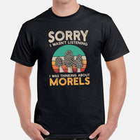 Camping & Hiking T-Shirt - Mushroom Shirt - Presents, Gift Ideas for Campers & Hikers, Nature Lovers - I Was Thinking About Morels T-Shirt - Black, Men