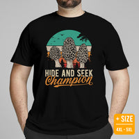 Aesthetic Goblincore Shirt - Vintage Cottagecore, Hikecore, Forestcore Tee for Forager, Mushroom Hunter - Hike And Seek Champion Shirt - Black, Large Size for Overweight