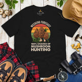Camping & Hiking T-Shirt - Mushroom Shirt - Presents, Gift Ideas for Campers, Nature Lovers - Weekend 100% Chance of Mushroom Hunting Shirt - Black