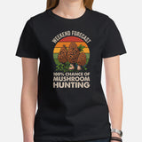 Camping & Hiking T-Shirt - Mushroom Shirt - Presents, Gift Ideas for Campers, Nature Lovers - Weekend 100% Chance of Mushroom Hunting Shirt - Black, Women