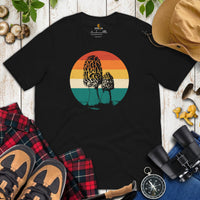 Camping & Hiking T-Shirt - Mushroom Shirt - Presents, Gift Ideas for Campers & Hikers, Nature Lovers - Vintage Morel Fungi Graphic T-Shirt - Black