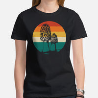 Camping & Hiking T-Shirt - Mushroom Shirt - Presents, Gift Ideas for Campers & Hikers, Nature Lovers - Vintage Morel Fungi Graphic T-Shirt - Black, Women
