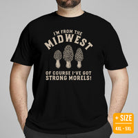 Camping & Hiking T-Shirt - Mushroom Shirt - Presents, Gift Ideas for Happy Campers & Hikers, Nature Lovers - I've Got Strong Morels T-Shirt - Black, Large Size for Overweight