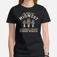 Camping & Hiking T-Shirt - Mushroom Shirt - Presents, Gift Ideas for Happy Campers & Hikers, Nature Lovers - I've Got Strong Morels T-Shirt - Black, Women
