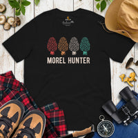 Camping & Hiking T-Shirt - Mushroom Shirt - Presents, Gift Ideas for Happy Campers & Hikers, Nature Lovers - 80s Retro Morel Hunter T-Shirt - Black