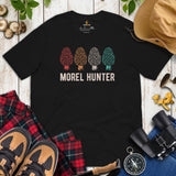 Camping & Hiking T-Shirt - Mushroom Shirt - Presents, Gift Ideas for Happy Campers & Hikers, Nature Lovers - 80s Retro Morel Hunter T-Shirt - Black