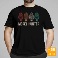 Camping & Hiking T-Shirt - Mushroom Shirt - Presents, Gift Ideas for Happy Campers & Hikers, Nature Lovers - 80s Retro Morel Hunter T-Shirt - Black, Large Size for Overweight