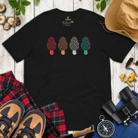 Camping & Hiking T-Shirt - Mushroom Shirt - Presents, Gift Ideas for Campers & Hikers, Nature Lovers - 80s Retro Morel Mushroom T-Shirt - Black