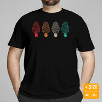 Camping & Hiking T-Shirt - Mushroom Shirt - Presents, Gift Ideas for Campers & Hikers, Nature Lovers - 80s Retro Morel Mushroom T-Shirt - Black, Large Size for Overweight