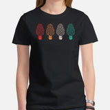 Aesthetic Goblincore T-Shirt - Cottagecore, Hikecore Tee for Forager, Mushroom Hunter & Mycologist - 80s Retro Morel Mushroom T-Shirt - Black, Women
