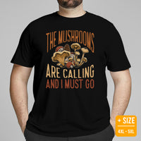 Aesthetic Goblincore T-Shirt - Cottagecore, Hikecore Tee for Forager, Mushroom Hunter - The Mushrooms Are Calling & I Must Go Shirt - Black, Large Size for Overweight