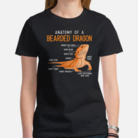 Camping Shirt - Bearded Dragon T-Shirt - Gifts for Outdoorsmen, Nature & Animal Lovers - Lizard, Reptile Shirt - Anatomy of A Beardie Shirt - Black, Women