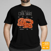 Camping & Snakes Shirt - Gifts for Outdoorsmen, Hunters, Nature Lovers - Danger Noodle, Reptile Shirt - Anatomy of A Corn Snake T-Shirt - Black, Plus Size