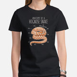 Camping & Snakes Shirt - Ball Python T-Shirt - Gifts for Outdoorsmen, Nature Lovers - Danger Noodle Shirt - Anatomy of Hognose Snake Shirt - Black, Women
