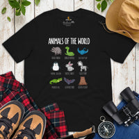 Camping Shirt - Gifts for Outdoorsmen, Campers, Hunters, Nature & Animal Lovers - Bat, Raccoon, Bunny Shirt - Animals of The World T-Shirt - Black