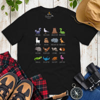 Camping T-Shirt - Presents, Gift Ideas for Bird & Nature Lovers, Birdwatchers, Birders - Happy Camper Shirt - Animals of The World T-Shirt - Black