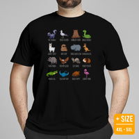 Camping T-Shirt - Presents, Gift Ideas for Bird & Nature Lovers, Birdwatchers, Birders - Happy Camper Shirt - Animals of The World T-Shirt - Black, Plus Size