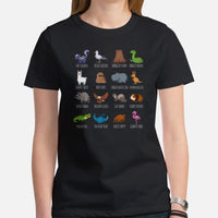 Camping T-Shirt - Presents, Gift Ideas for Bird & Nature Lovers, Birdwatchers, Birders - Happy Camper Shirt - Animals of The World T-Shirt - Black, Women