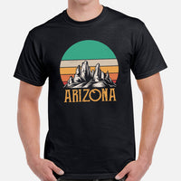 Arizona Retro Sunset Mountain Themed Shirt - Patriotic Hiking Shirt - Ideal Gift for Outdoorsy Camper & Hiker, Nature Lover, Wanderlust - Black, Men