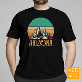 Arizona Retro Sunset Mountain Themed Shirt - Patriotic Hiking Shirt - Ideal Gift for Outdoorsy Camper & Hiker, Nature Lover, Wanderlust - Black, Plus Size