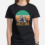 Arizona Retro Sunset Mountain Themed Shirt - Patriotic Hiking Shirt - Ideal Gift for Outdoorsy Camper & Hiker, Nature Lover, Wanderlust - Black, Women