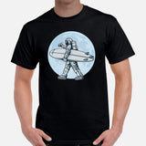 Astronaut Surfing Shirt - Beach Vacation Outfit, Attire - Gift Ideas for Surfer, Outdoorsman, Nature Lovers - Surf To The Moon Tee - Black, Men
