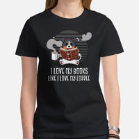 Australian Shepherd Dog Clothes - Canine Tee Shirts For Humans - Gifts for Dog Lovers - I Love My Books Like I Love My Coffee T-Shirt - Black, Women