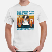 Australian Shepherd Dog Clothes - Canine Tee Shirts For Humans - Gifts for Dog Lovers - Time Spent With Dogs & Beer Is Never Wasted Tee - White, Men